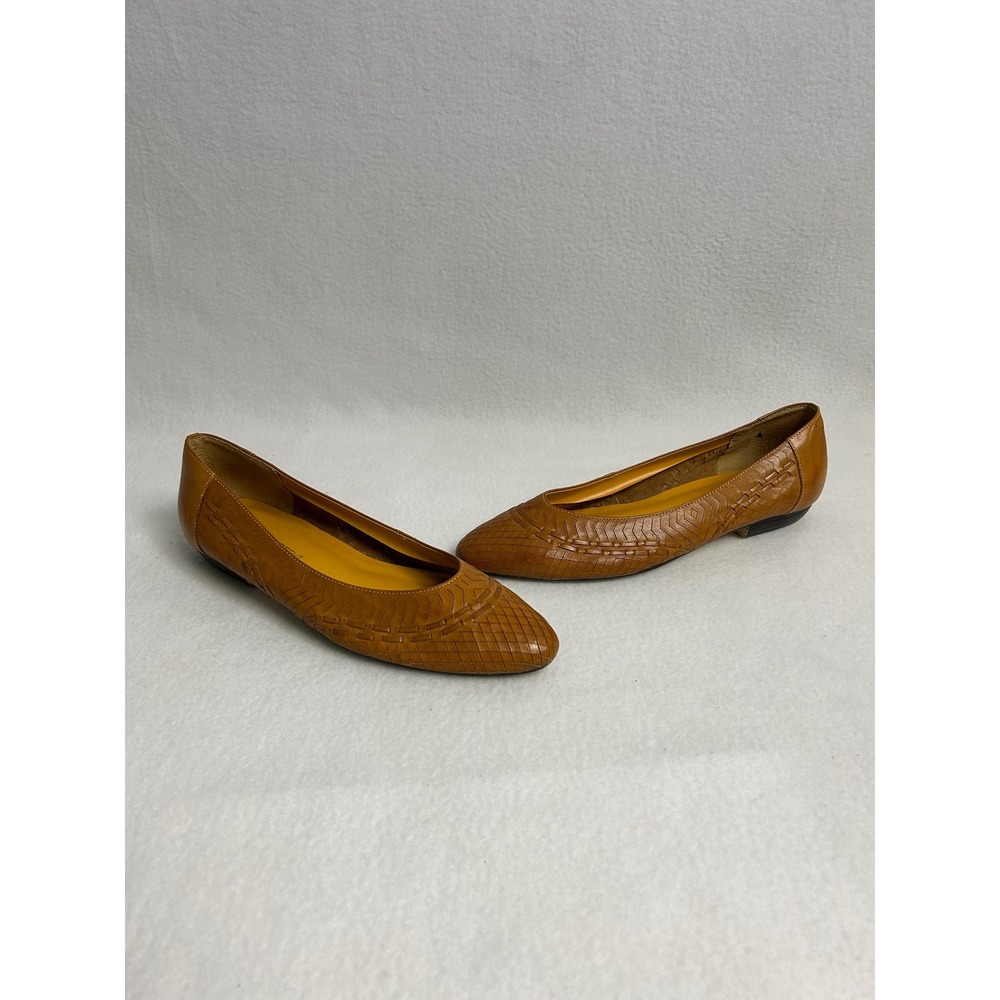 Vintage Dark Academia Cabin Creek Womens 9M Brown Woven Leather Carly Flats